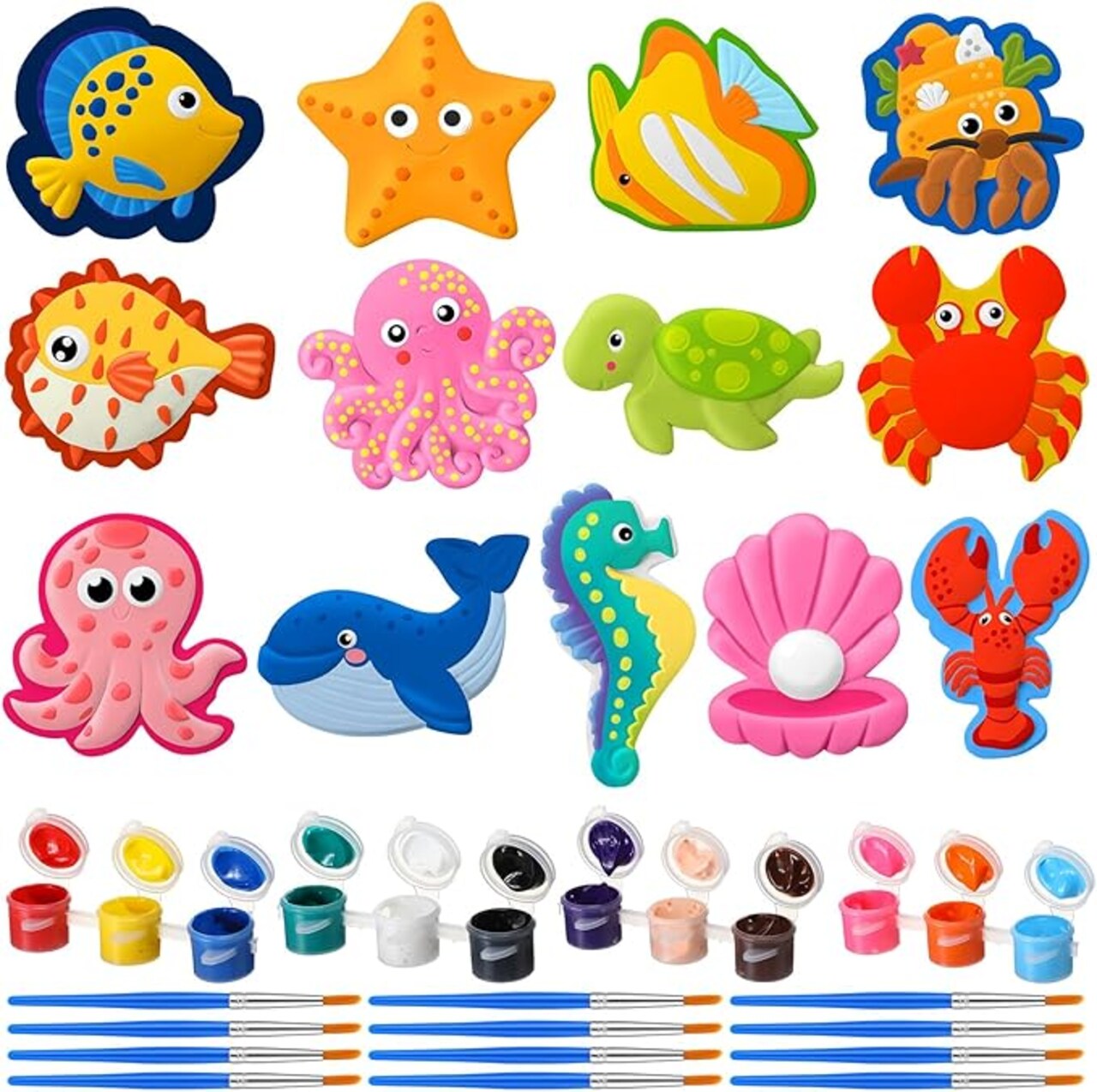24 Sets Under the Sea Painting Craft Kit for Kids – Ocean Animal Plaster Figurine Painting Set with Cards & Gift Boxes, Summer DIY Party Activity and Birthday Favor